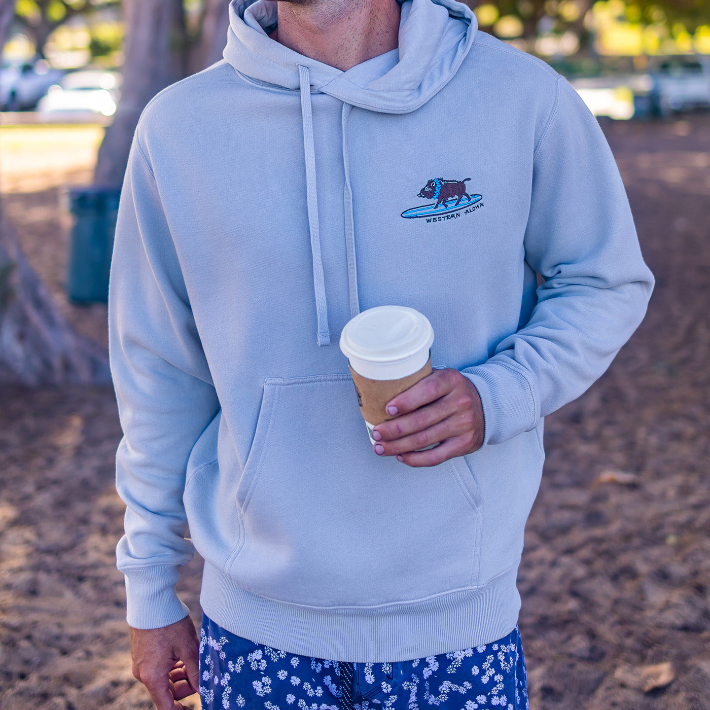 Embroidered Surfing Boar Hoodie, Men's Hoodie