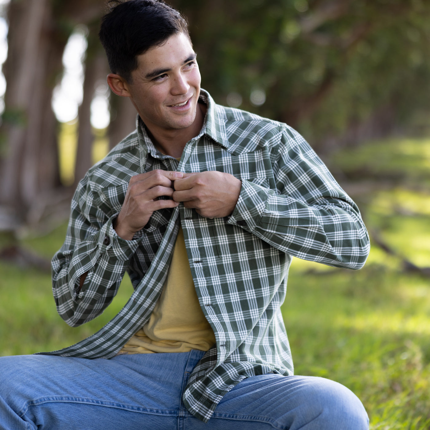 Waimea Green Plaid Ecohoaka Tops main image 1