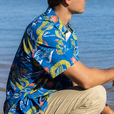 Surfboard Blue Aloha Shirt