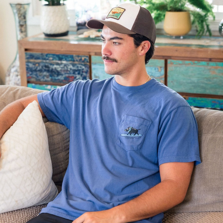 Surfing Boar Pocket Tee - Blue