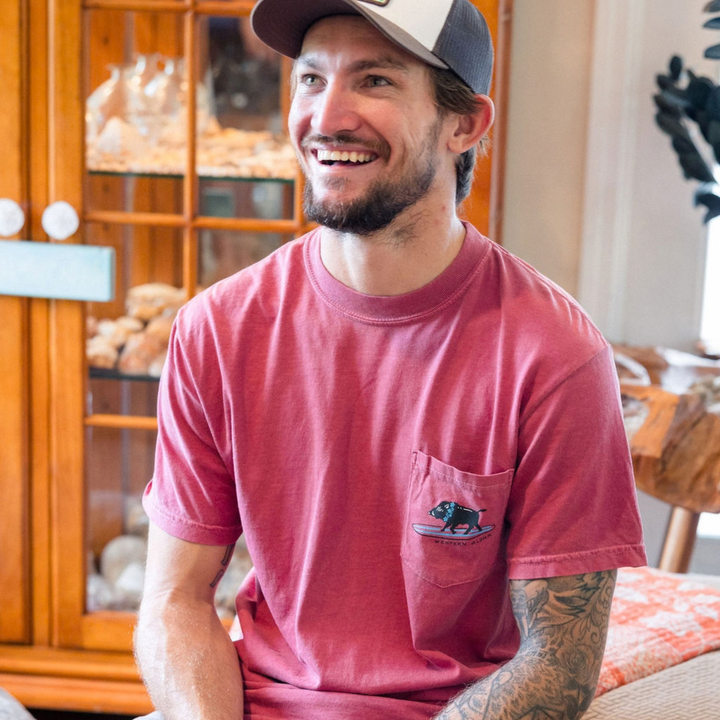 Surfing Boar Pocket Tee - Red