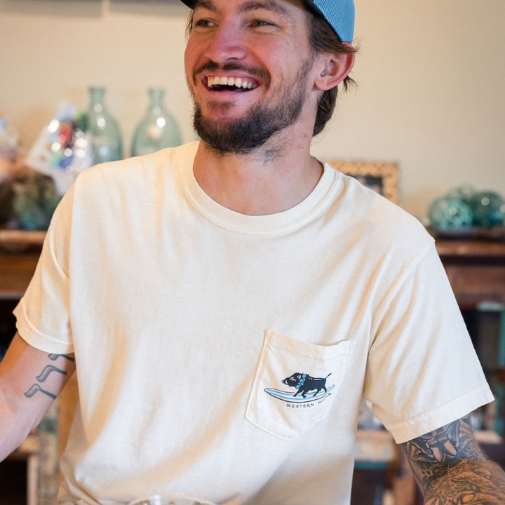 Surfing Boar Pocket Tee - Cream