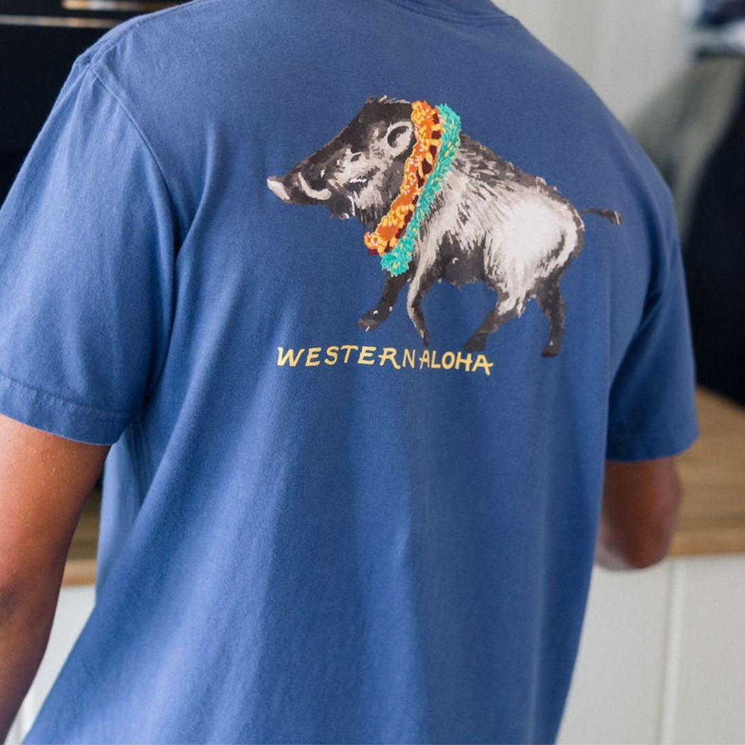 Double Lei Boar Pocket Tee - Blue