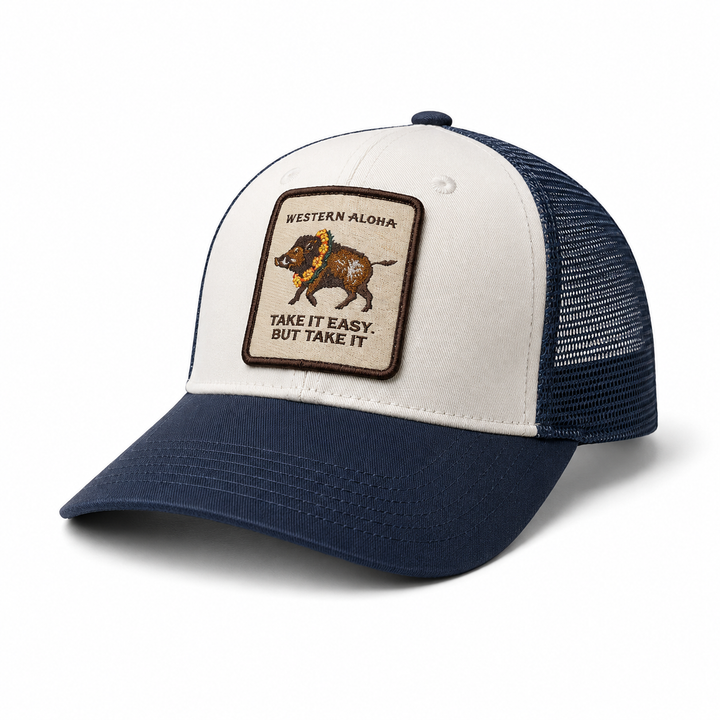 Double Lei Boar Local Snapback Navy/White
