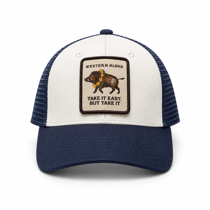 Double Lei Boar Local Snapback Navy/White