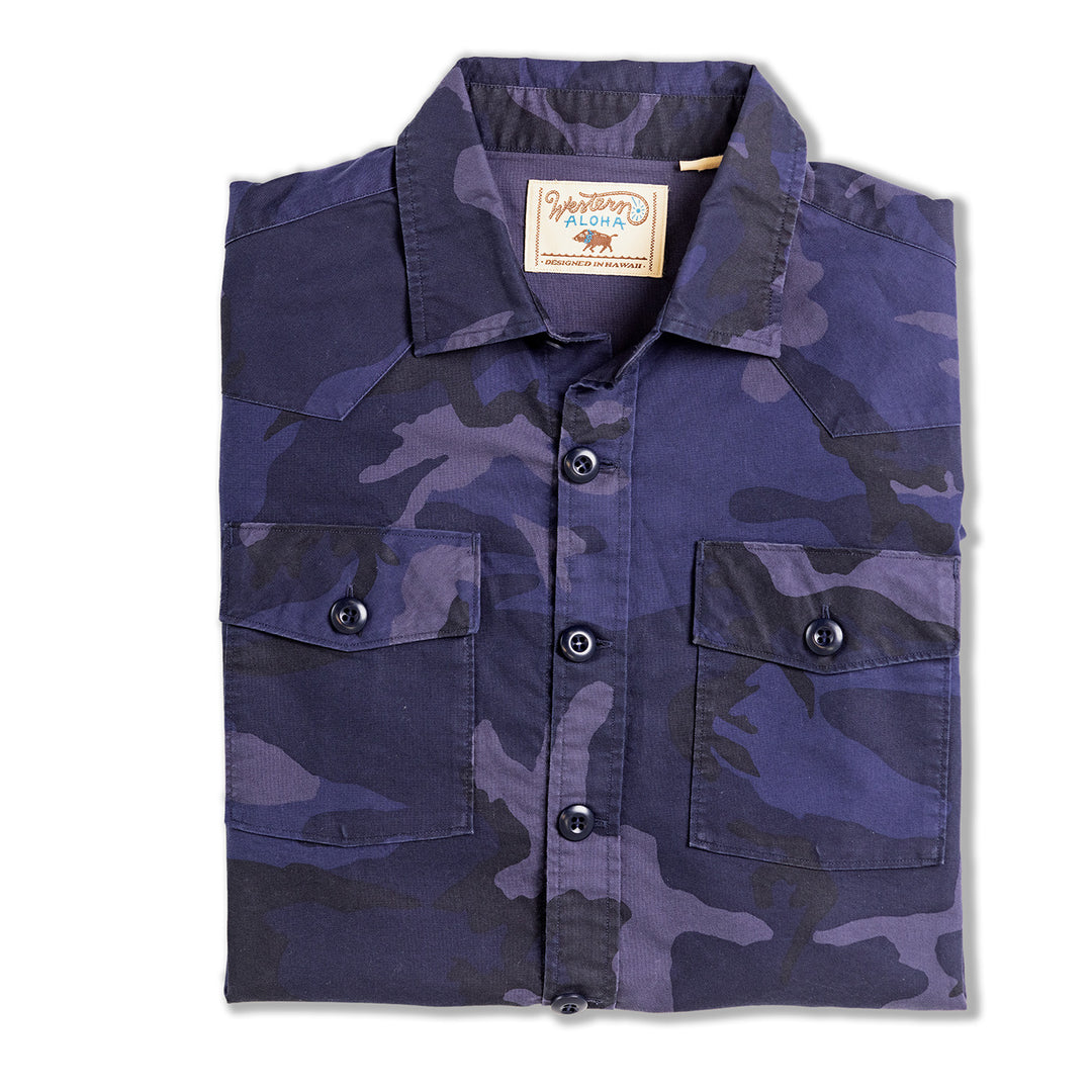 Waimea Overshirt Blue Camo Western Aloha Waimea Overshirt Blue Camo Western Aloha