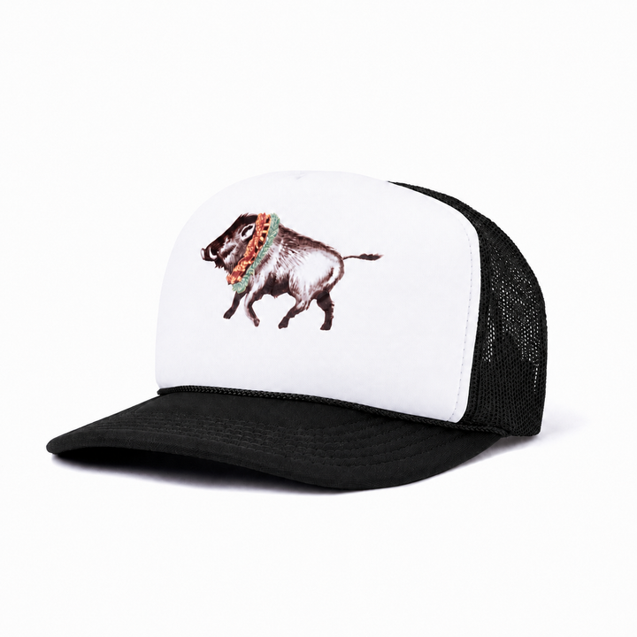 Double Lei Boar Trucker Hat Black