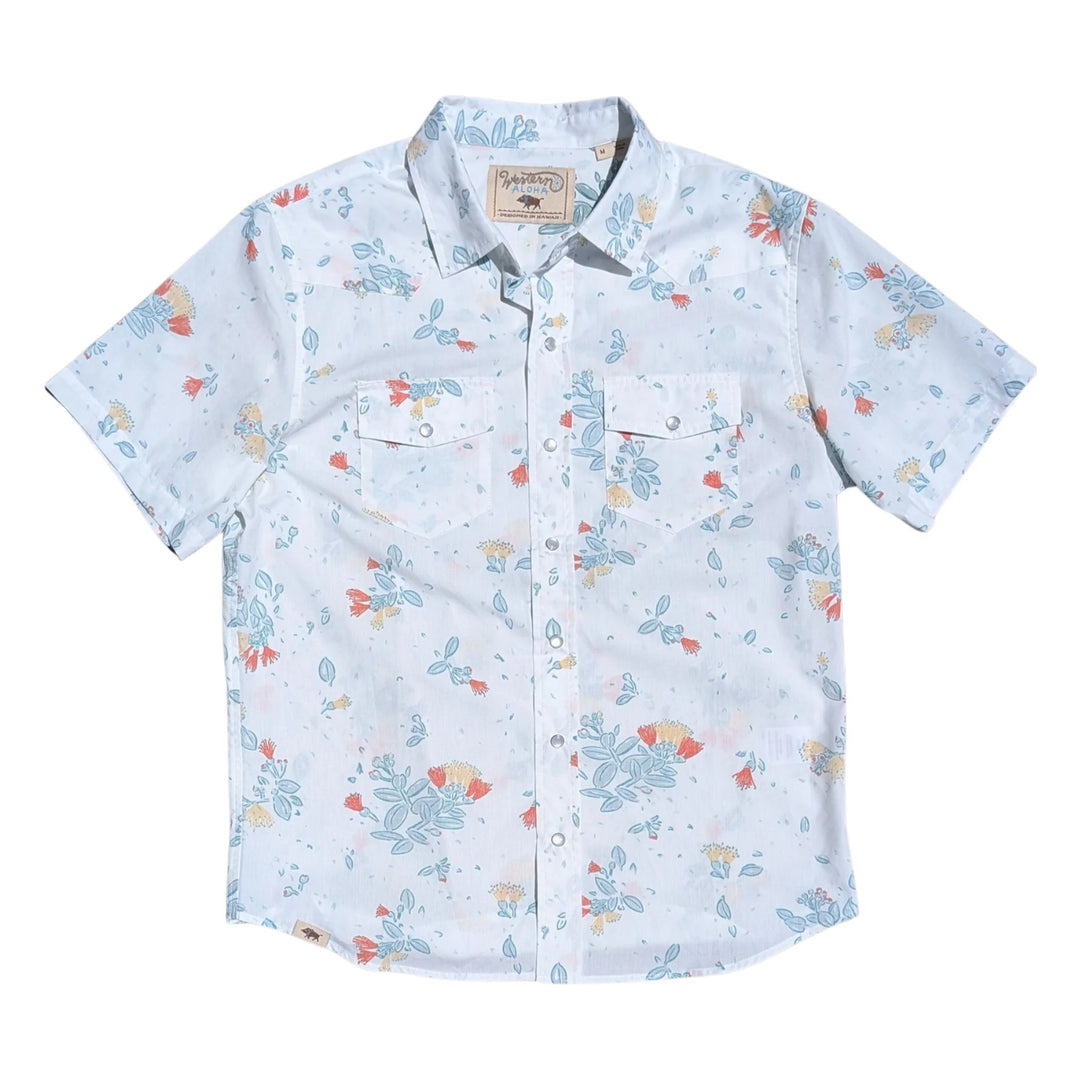 Ohia White men's short sleeve snap shirt - Western Aloha