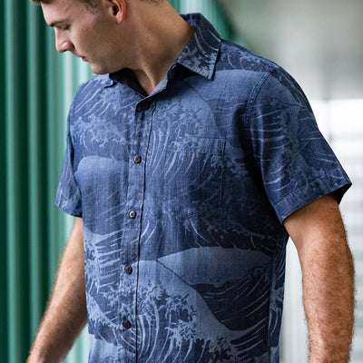 Indigo Denim Short Sleeve Aloha Shirt Alenuihaha