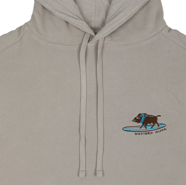 Embroidered Surfing Boar Hoodie Light Gray