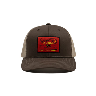 Surfing Boar Patch Snapback Hat - Brown / Khaki / Red