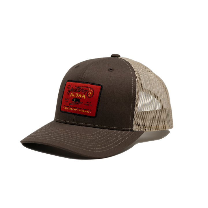 Surfing Boar Patch Brown Khaki Red Snapback