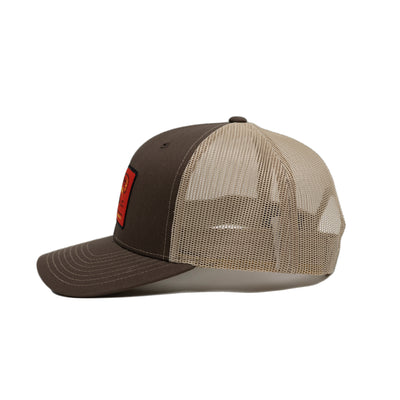 Surfing Boar Patch Snapback Hat - Brown / Khaki / Red