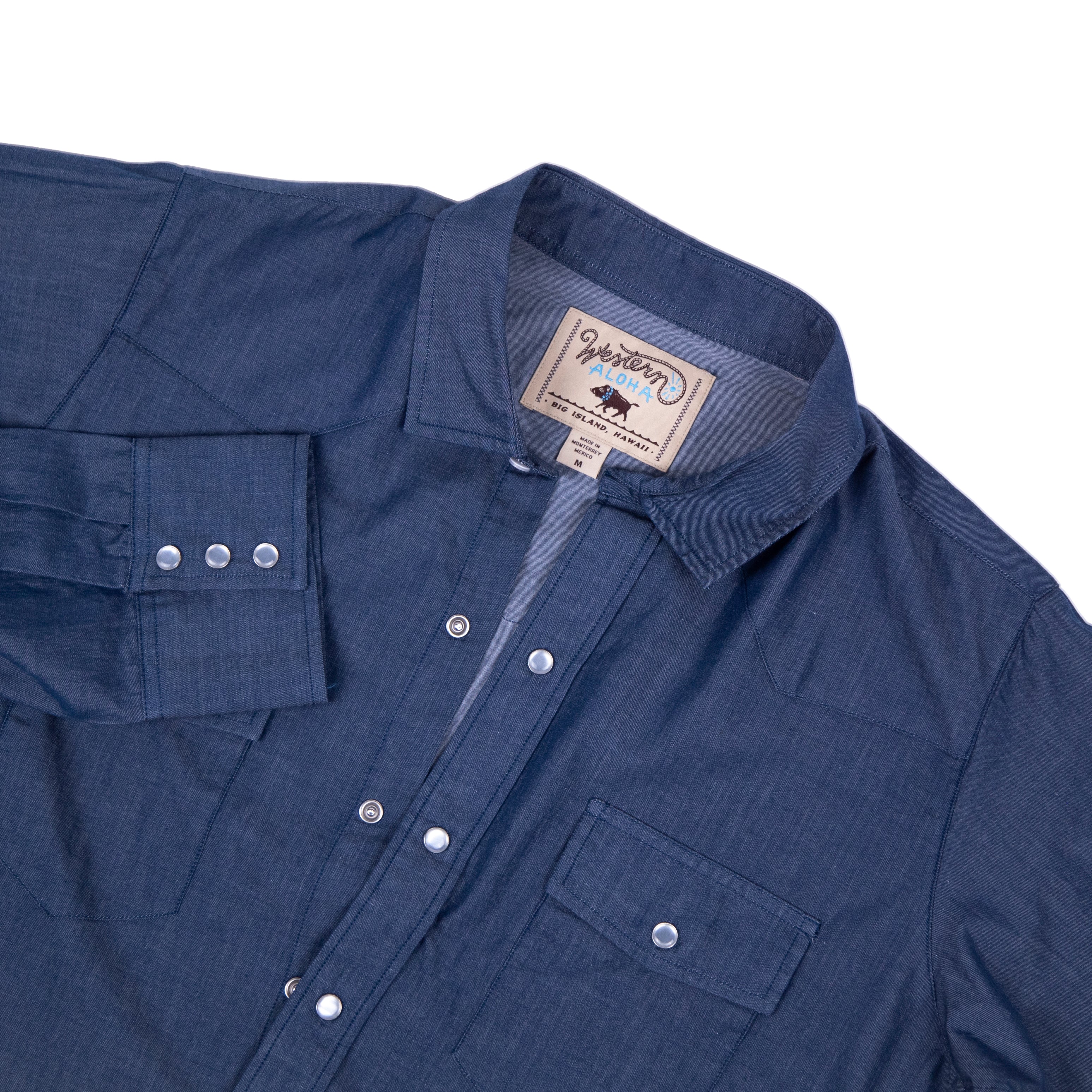 Monterrey Snap Shirt | Dark Blue Chambray Men's Shirt | Western Aloha