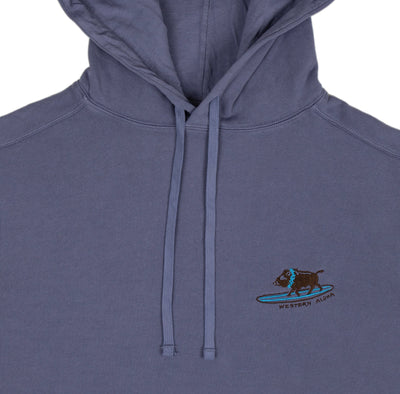 Embroidered Surfing Boar Hoodie Blue