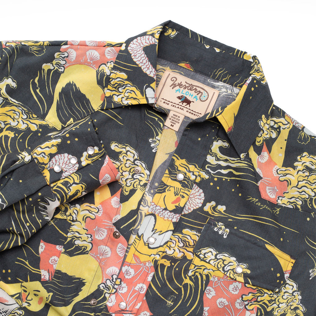 Men's Long Sleeve Aloha Shirt - Golden Sea by Mayumi Oda