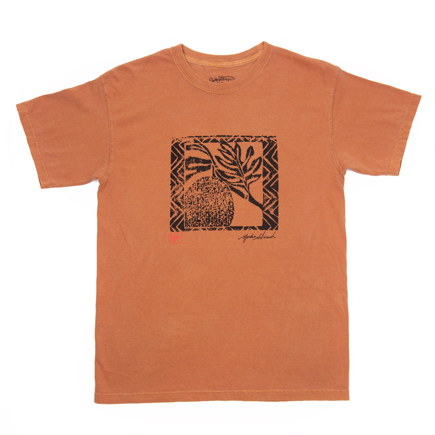 Men's Ulu Woodblock Orange Cotton Tee Shirt