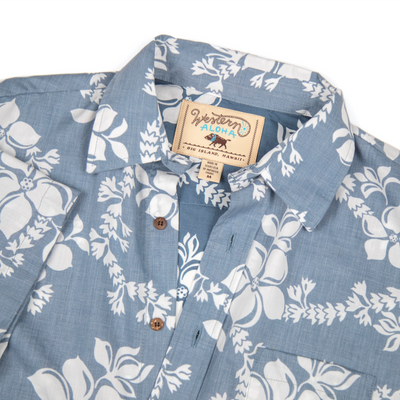 Makawao Pareu Men's Short Sleeve Aloha Shirt - Blue