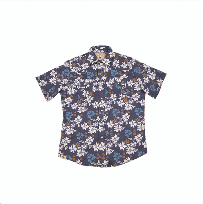 TAHITIAN NAVY SHORT SLEEVE MEN'S PAREU SHIRT
