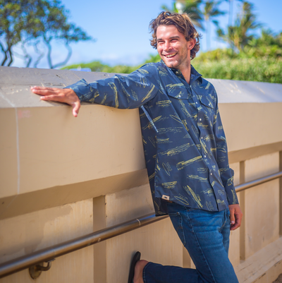 Template Navy Men's Long Sleeve Aloha Shirt