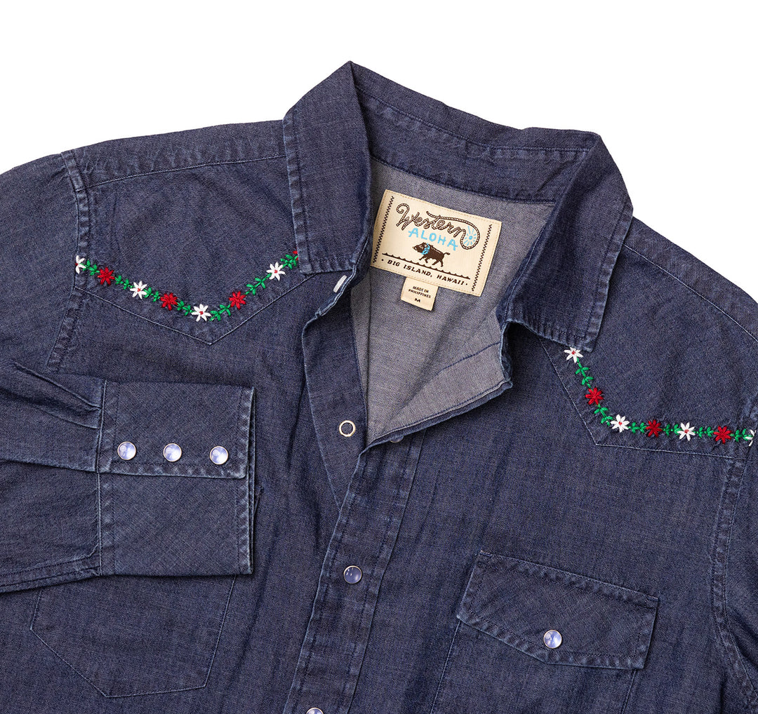Embroidered Ohia Snap Shirt Western Aloha Embroidered Ohia Snap Shirt Western Aloha