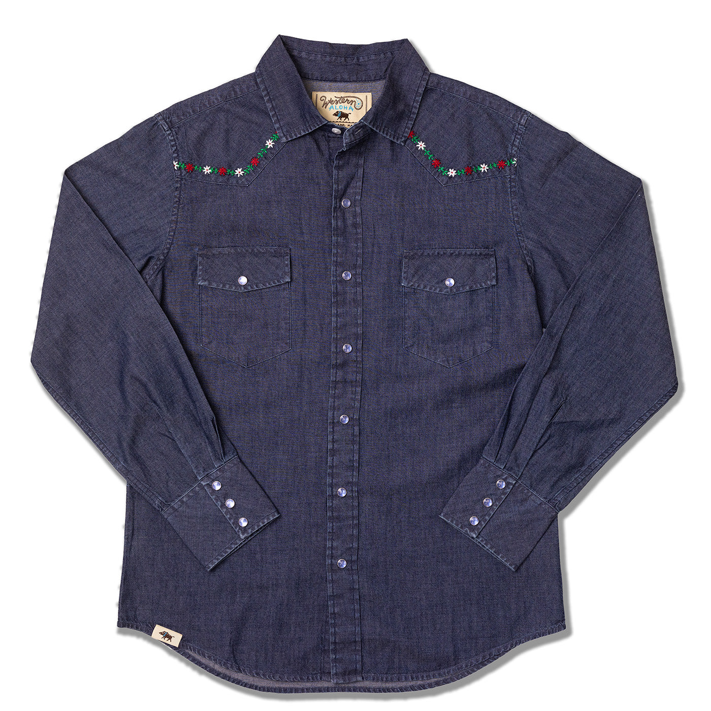 Men's Indigo Denim Embroidered Yoke (Ohia) Western Shirt