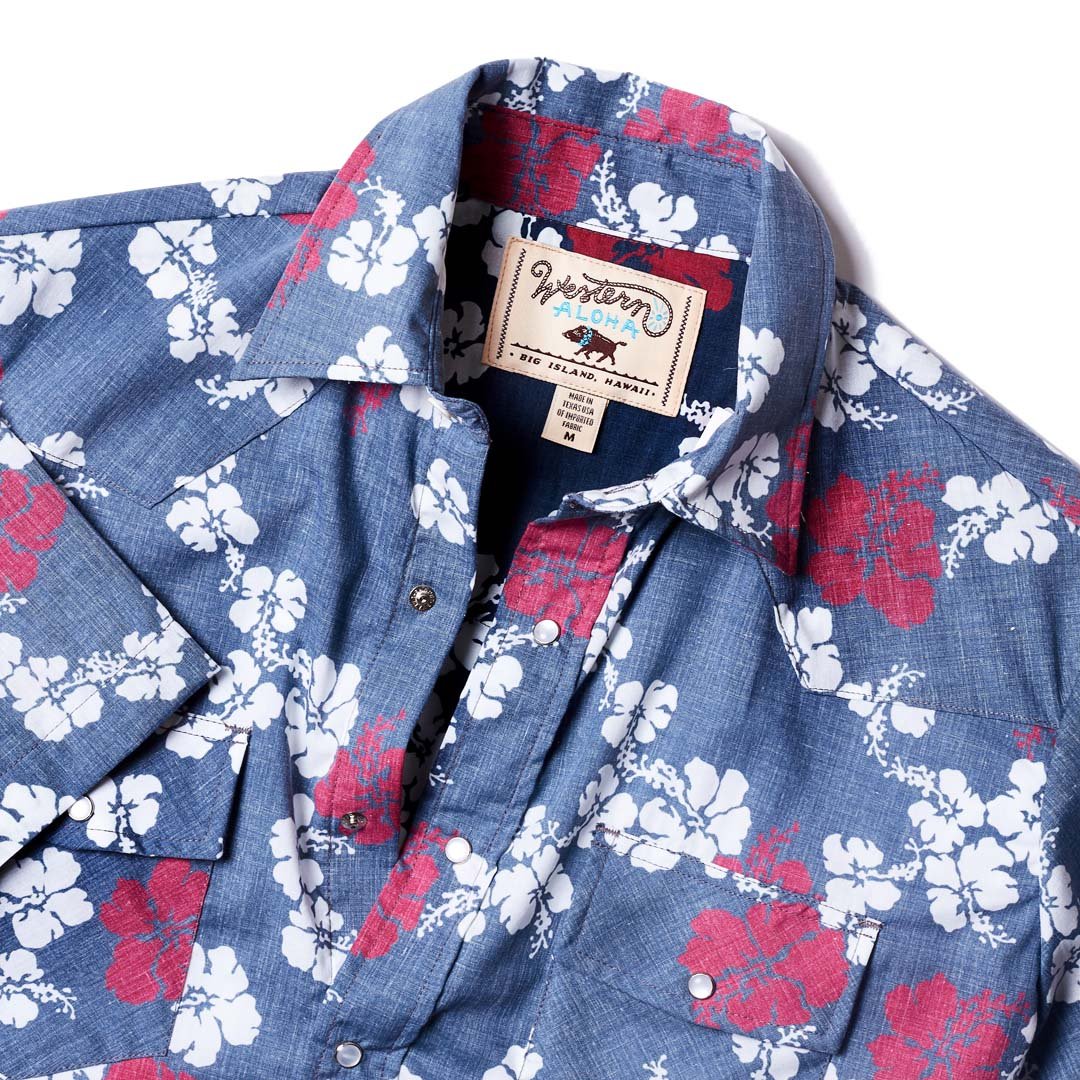 Men's Short Sleeve Aloha Shirt - Pareu - Blue