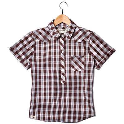 Women's Palaka Popover Short Sleeve Brown Shirt