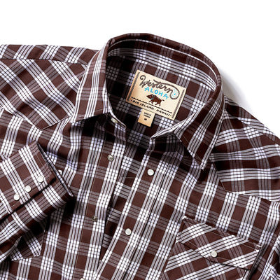 Brown Palaka Shirt - Men's Long Sleeve Western Shirt with Pearl Snaps