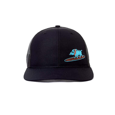 Embroidered Surfing Boar Snapback Hat Black
