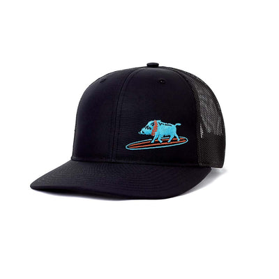 Embroidered Surfing Boar Snapback Hat Black