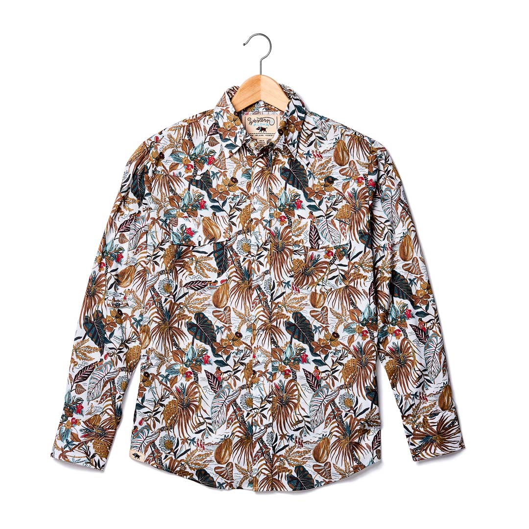 Men's Short Sleeve Aloha Shirt With Pearl Snaps - Caramel