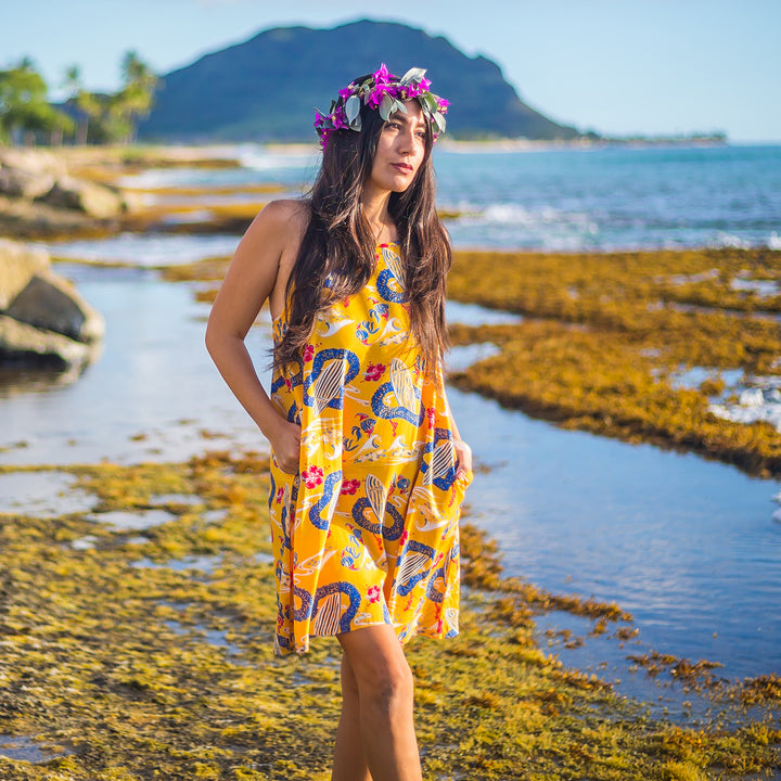 Surfboard Yellow Aloha Dress