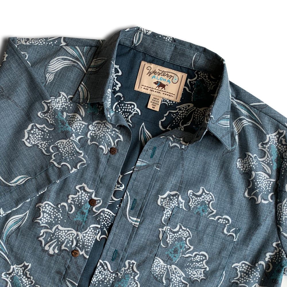 Western Floral - Men's Short Sleeve Aloha Shirt - Blue